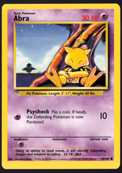 Abra 43/102 Base Set 1999 Pokemon TCG Card NM - Image 1