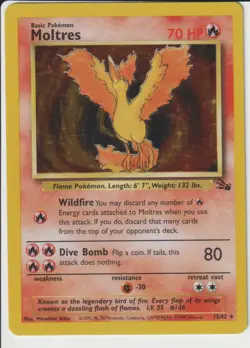 Moltres Holo Rare Fossil Base Set 1999 Pokemon Card 12/62 LP - Image 1
