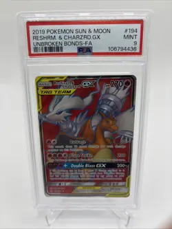 Pokemon Reshiram & Charizard GX Full Art Unbroken Bonds 194/214 PSA 9 - Image 1