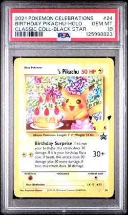 2021 POKEMON CELEBRATIONS CLASSIC COLLECTION 24 BIRTHDAY PIKACHU-HOLO PSA 10 - Image 1