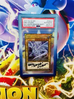 PSA Blue Eyes White Dragon Yu-Gi-Oh! Signed By Eric Stuart ENGV4 - Image 1