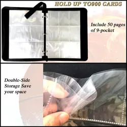 Trading Card Binder, Sports Card Binder 9 Pocket with 50 Sleeves Fits 900 Spo... - Image 5