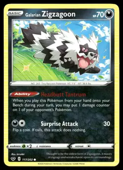 Galarian Zigzagoon 117/202 Sword & Shield Pokemon TCG trading card - Image 1