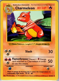Charmeleon 24/102 Base Set (Shadowless) - Pokemon Card - NM - Image 1