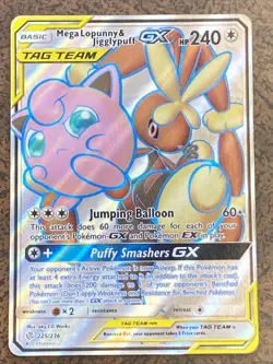 Mega Lopunny & Jigglypuff GX 225/236 Cosmic Eclipse Tag Team Holo Pokemon Card - Image 1