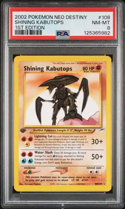 Pokemon TCG 1st Edition Shining Kabutops Neo Destiny 108/105 Secret Rare NM PSA8 - Image 1