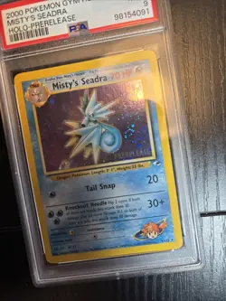 POKEMON GYM HEROES MISTY'S SEADRA 9/132 HOLO PRERELEASE PSA 9 DOUBLE SWIRL - Image 4