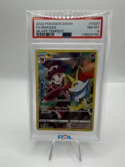 Pokemon Braixen TCG Silver Tempest Card TG01/TG30 PSA 8 - Image 1