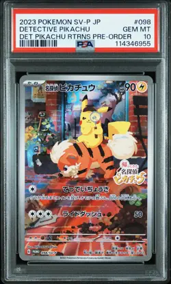 2023 POKEMON JPN SV-P PROMO #098 DETECTIVE PIKACHU PSA 10 - Image 1