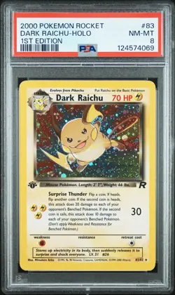 2000 POKEMON ROCKET 1ST EDITION #83 DARK RAICHU-HOLO PSA 8 - Image 1