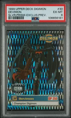 1999 Upper Deck Digimon Devimon #30 Exclusive Preview Silver Prism Card PSA 6 - Image 1