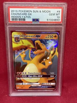 2019 Pokemon Sun & Moon Hidden Fates Charizard GX #9 PSA 10 GEM MINT - Image 1