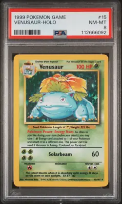 1999 POKEMON BASE SET UNLIMITED #15 VENUSAUR-HOLO PSA 8 - Image 1