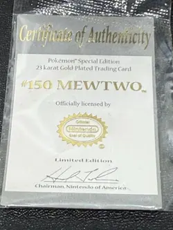 1999 Pokemon Burger King Limited Edition 23K Gold Plated Mewtwo Card - Image 4