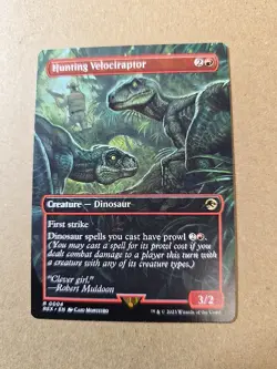 MTG - Hunting Velociraptor - Borderless - Lost Caverns of Ixalan: Jurassic World - Image 1