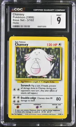 CGC 9 MINT Chansey 1999 Base 3/102 Holo Pokemon Card psa - Image 1