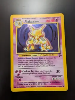 Pokemon TCG Alakazam 001/130 Base Set 2 Holo Rare card Holofoil MP - Image 1