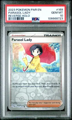 2023 POKEMON PAR EN-PARADOX RIFT REVERSE HOLO #169 PARASOL LADY PSA 10 - Image 1
