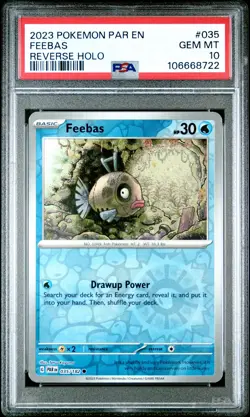 2023 POKEMON PAR EN-PARADOX RIFT REVERSE HOLO #035 FEEBAS PSA 10 - Image 1