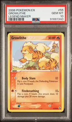 Pokemon Card - Growlithe 55/92 - Ex Legend Maker Gem MINT PSA 10 Low Pop - Image 1