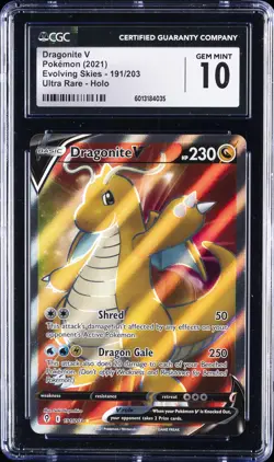 2021 POKEMON SWORD & SHIELD EVOLVING SKIES FULL ART/DRAGONITE V CGC 10 GEM MINT - Image 1