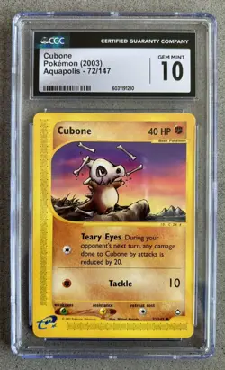 CGC 10 GEM MINT Pokemon Cubone 72/147 Aquapolis 2003 Rare Vintage Low Pop New - Image 1