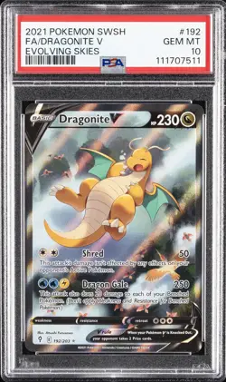2021 POKEMON SWORD & SHIELD EVOLVING SKIES #192 FULL ART/DRAGONITE V PSA 10 - Image 1