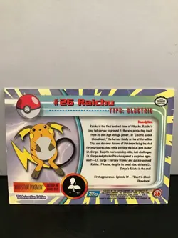 1999 Topps Pokemon Raichu #26 Foil TV Animation Edition - Image 2
