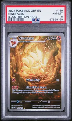2023 POKEMON OBF EN-OBSIDIAN FLAMES ILLUSTRATION RARE #199 NINETALES PSA 8 - Image 1