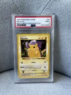 1999 Pikachu Red Cheeks Shadowless Base Set Card Pokemon PSA 9 Mint - Image 1