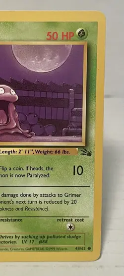 1st Edition Fossil Grimer 48/62 Pokemon Card WOTC Vintage LP - Image 3