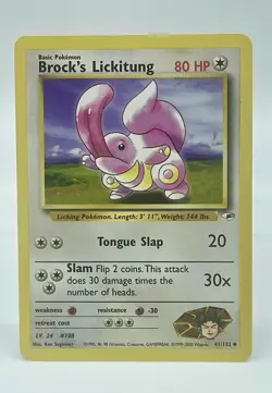Brock’s Lickitung 41/132 Unlimited Gym Heroes Pokemon Card WOTC Vintage 1999 LP - Image 1