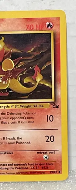 Magmar 39/62 Pokemon Card Unlimited Fossil Non Halo WOTC 1999 Vintage LP - Image 3