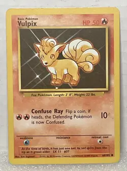 Vulpix 68/102 Base Set Unlimited Common Non Halo 1999 WOTC Pokemon Card LP - Image 1