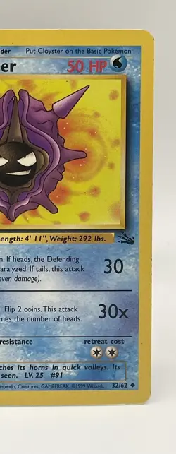 Cloyster 32/62 Fossil Uncommon Non Holo Vintage 1999 Pokemon Card LP - Image 3