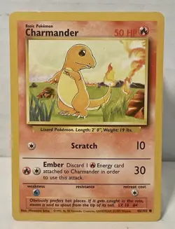 Charmander 46/102 Non Holo 1999 Pokemon Card Base Set Authentic Vintage LP NM - Image 1
