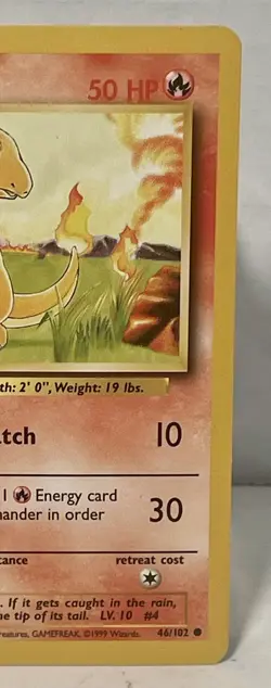 Charmander 46/102 Non Holo 1999 Pokemon Card Base Set Authentic Vintage LP NM - Image 3