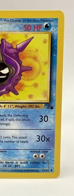 Cloyster 32/62 Fossil Uncommon Non Holo Vintage 1999 Pokemon Card NM - Image 3