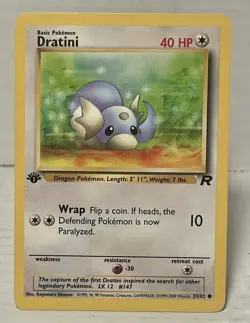 1st Edition Team Rocket Dratini 53/82 Pokemon Card WOTC Vintage LP - Image 1