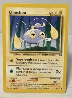 Chinchou Neo Genesis Set 55/111 Vintage Pokemon Card 2000 WOTC Non Halo LP - Image 1