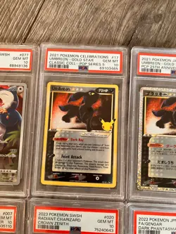 Pokemon PSA Graded 16 Card Bundle Mostly 10s, Gengar, Snorlax, Umbreon Gold star - Image 7