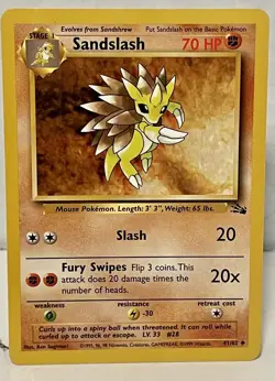 1999 Fossil Set Sandslash 41/62 Pokemon TCG WOTC NM Vintage - Image 1