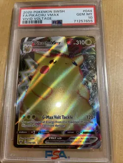 2020 Pokemon SWSH Vivid Voltage Pikachu VMAX Full Art Card 044/185 PSA 10 - Image 3