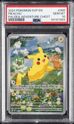 2024 POKEMON SVP EN-SV BLACK STAR PROMO PALDEA ADVENTURE CHEST PIKACHU PSA 10 - Image 1