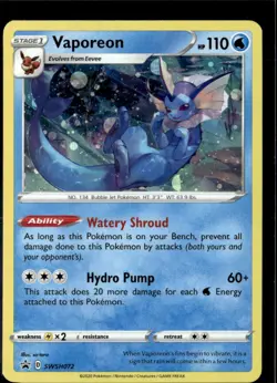 Pokemon Vaporeon SWSH072 Sword Shield Black Star Promo Cosmo Holo - Image 1