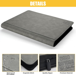 Ringless Trading Card Binder - 1024 Capacity, 16 Pockets per Page, Gray - Image 2