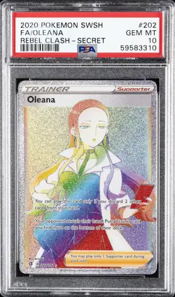 2020 POKEMON SWORD & SHIELD REBEL CLASH SECRET #202 FULL ART/OLEANA PSA 10 - Image 1
