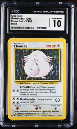 CGC 10 GEM MINT Chansey 1999 Base Set 3/102 Holo Pokemon Card - Image 3