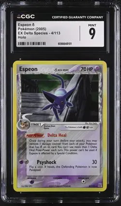 CGC 9 MINT Espeon 2005 EX Delta Species 4/113 Holo Pokemon Card - Image 1