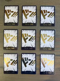 (9) One Piece Card Game GOLD Promo DON!! Cards Sealed Sleeves - Image 1